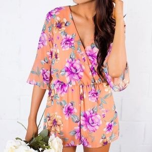 NWT! Peach Purple Floral ROMPER